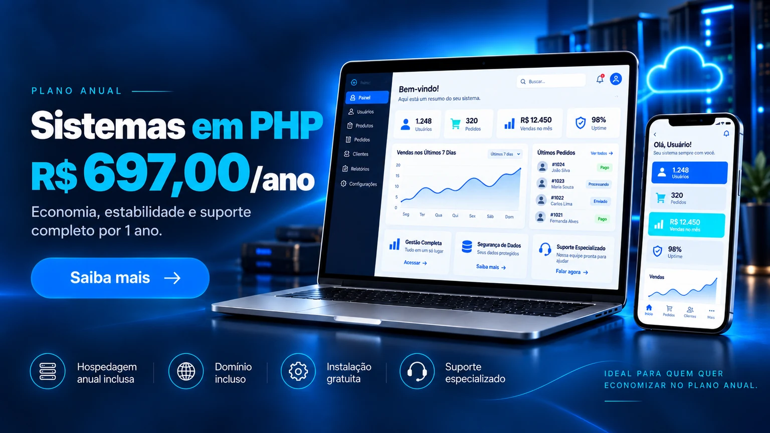 Plano Anual — Sistemas em PHP por R$ 697,00 por ano