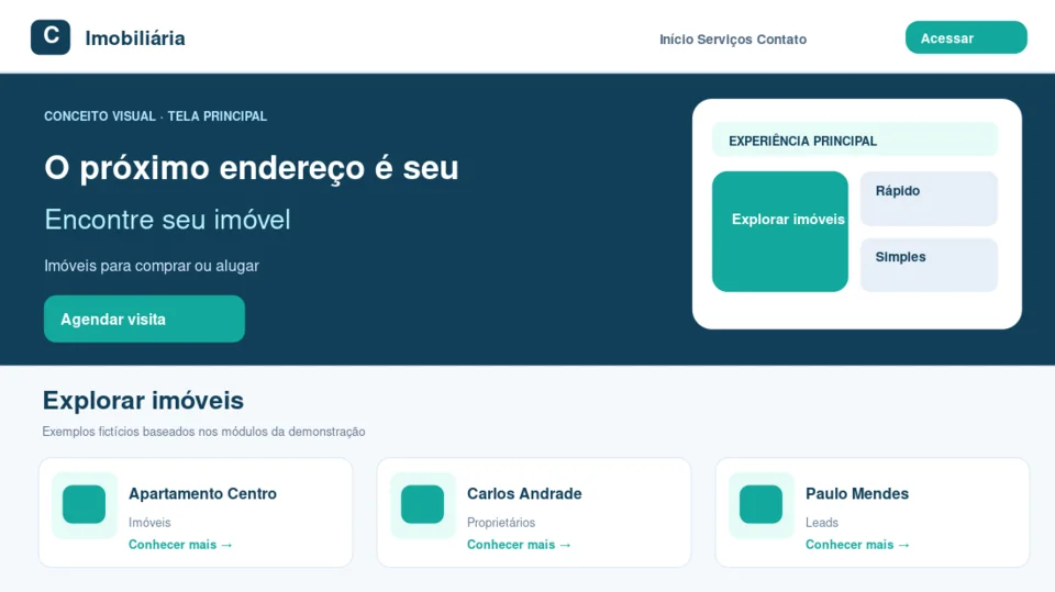 Prévia ilustrativa do layout principal de Imobiliária