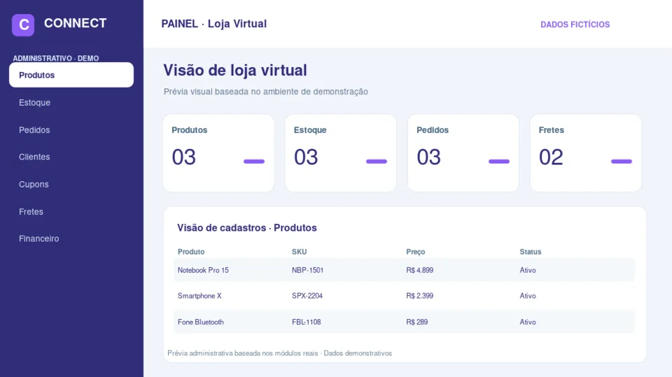 Prévia ilustrativa administrativa de Loja Virtual
