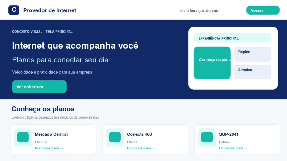 Prévia ilustrativa do layout principal de Provedor de Internet